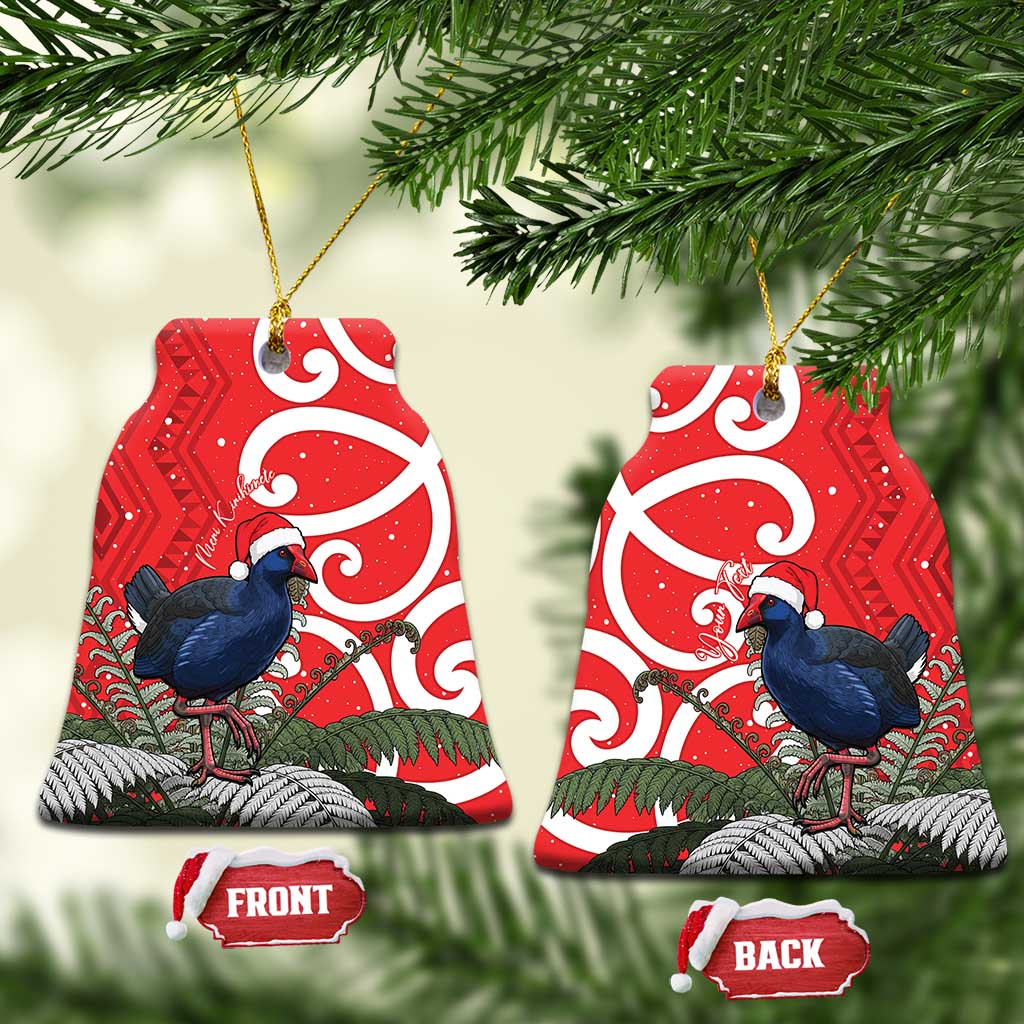 Personalized New Zealand Pukeko Christmas Ceramic Ornament Meri Kirihimete Taniko Ponga Koru Red - Polynesian Pride