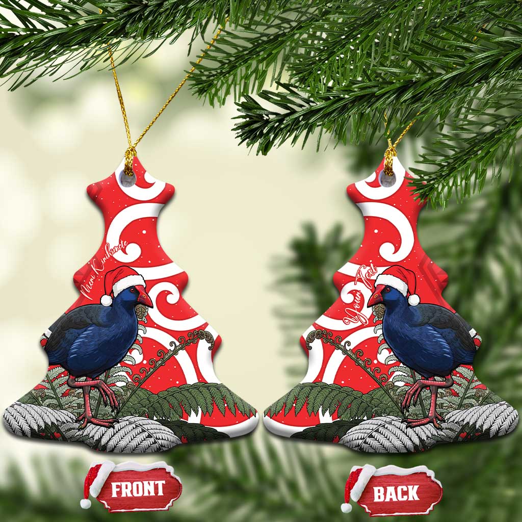Personalized New Zealand Pukeko Christmas Ceramic Ornament Meri Kirihimete Taniko Ponga Koru Red - Polynesian Pride