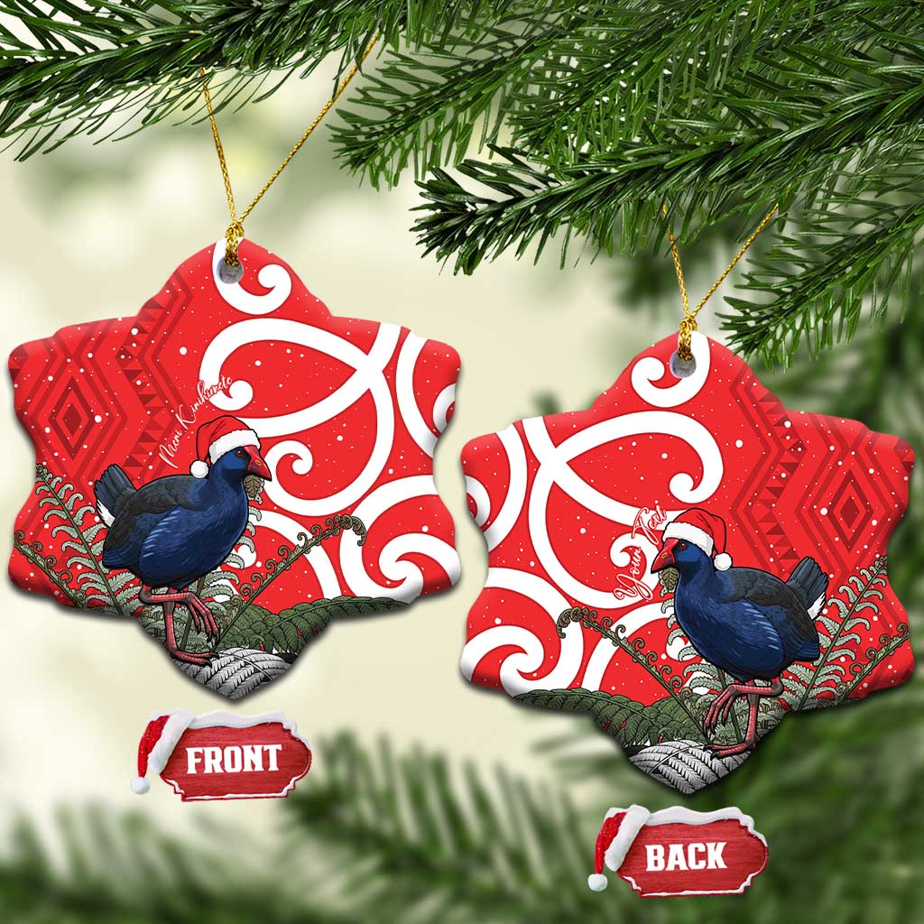 Personalized New Zealand Pukeko Christmas Ceramic Ornament Meri Kirihimete Taniko Ponga Koru Red - Polynesian Pride