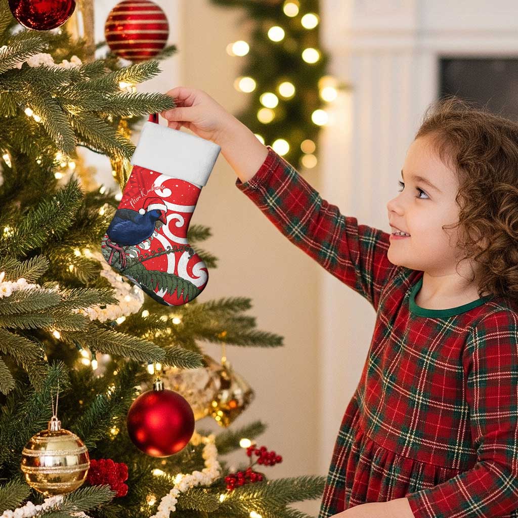 Personalized New Zealand Pukeko Christmas Stocking Meri Kirihimete Taniko Ponga Koru Red - Polynesian Pride