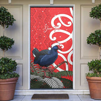 Personalized New Zealand Pukeko Christmas Door Cover Meri Kirihimete Taniko Ponga Koru Red - Polynesian Pride