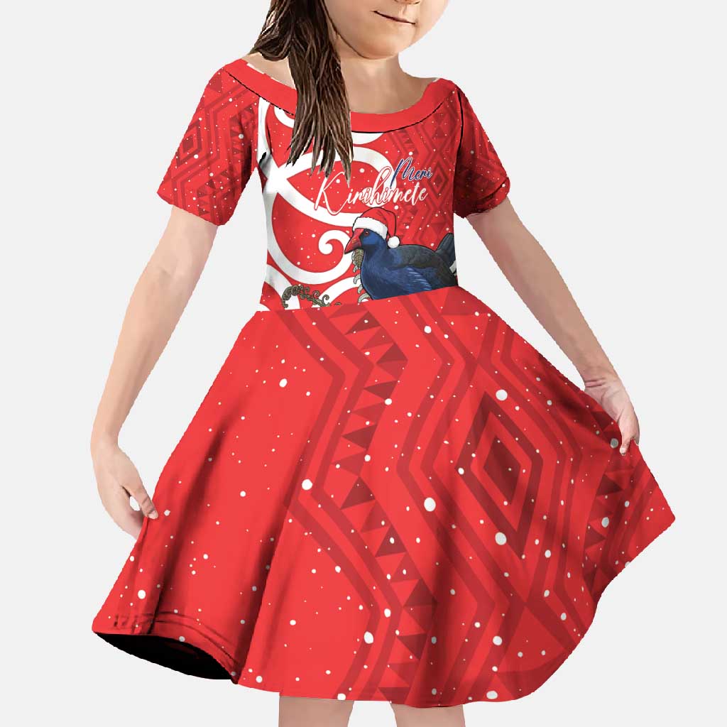 Personalized New Zealand Pukeko Christmas Family Matching Long Sleeve Bodycon Dress and Hawaiian Shirt Meri Kirihimete Taniko Ponga Koru Red - Polynesian Pride