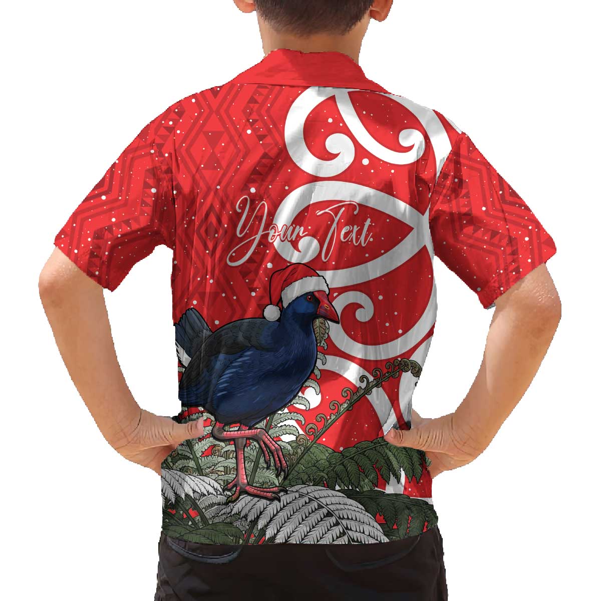Personalized New Zealand Pukeko Christmas Family Matching Off The Shoulder Long Sleeve Dress and Hawaiian Shirt Meri Kirihimete Taniko Ponga Koru Red - Polynesian Pride