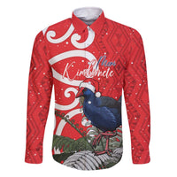 Personalized New Zealand Pukeko Christmas Family Matching Off The Shoulder Long Sleeve Dress and Hawaiian Shirt Meri Kirihimete Taniko Ponga Koru Red - Polynesian Pride