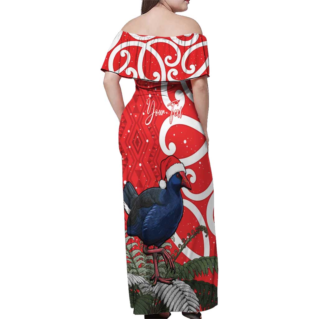 Personalized New Zealand Pukeko Christmas Family Matching Off Shoulder Maxi Dress and Hawaiian Shirt Meri Kirihimete Taniko Ponga Koru Red - Polynesian Pride