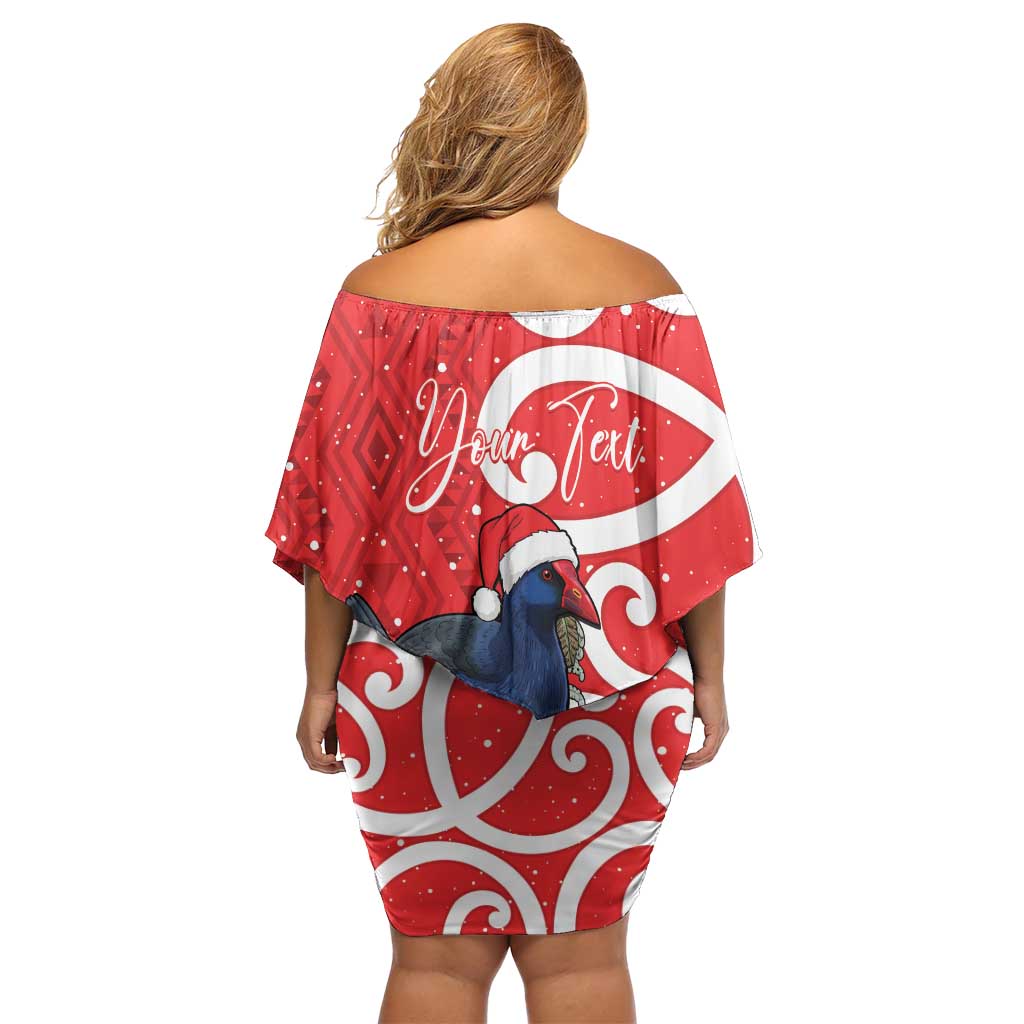 Personalized New Zealand Pukeko Christmas Family Matching Off Shoulder Short Dress and Hawaiian Shirt Meri Kirihimete Taniko Ponga Koru Red - Polynesian Pride