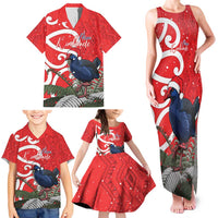 Personalized New Zealand Pukeko Christmas Family Matching Tank Maxi Dress and Hawaiian Shirt Meri Kirihimete Taniko Ponga Koru Red - Polynesian Pride