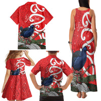 Personalized New Zealand Pukeko Christmas Family Matching Tank Maxi Dress and Hawaiian Shirt Meri Kirihimete Taniko Ponga Koru Red - Polynesian Pride
