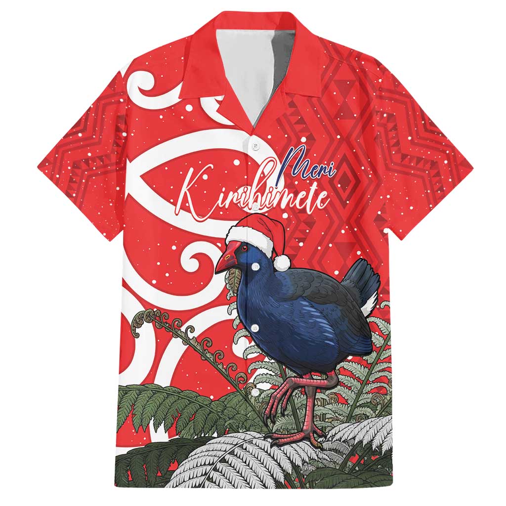 Personalized New Zealand Pukeko Christmas Hawaiian Shirt Meri Kirihimete Taniko Ponga Koru Red - Polynesian Pride