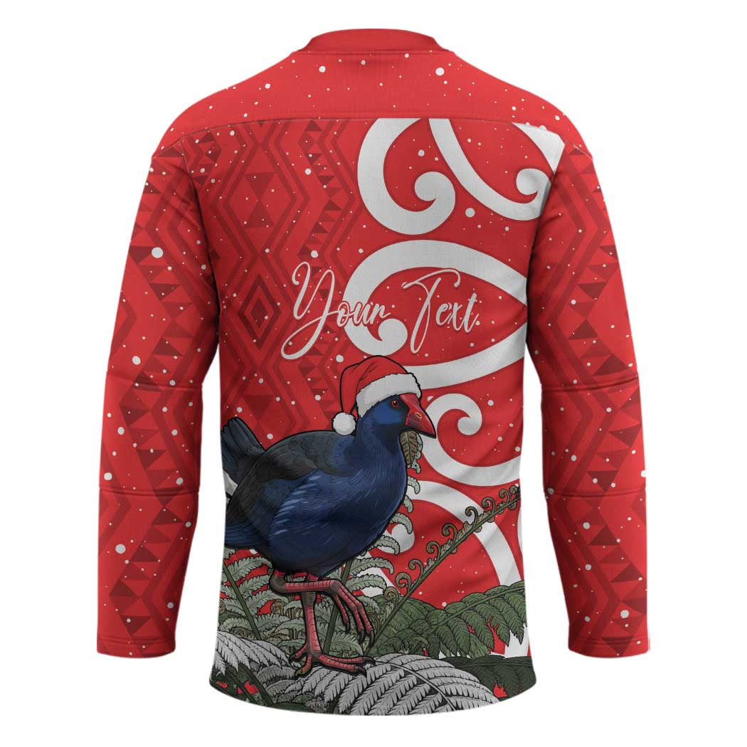 Personalized New Zealand Pukeko Christmas Hockey Jersey Meri Kirihimete Taniko Ponga Koru Red - Polynesian Pride
