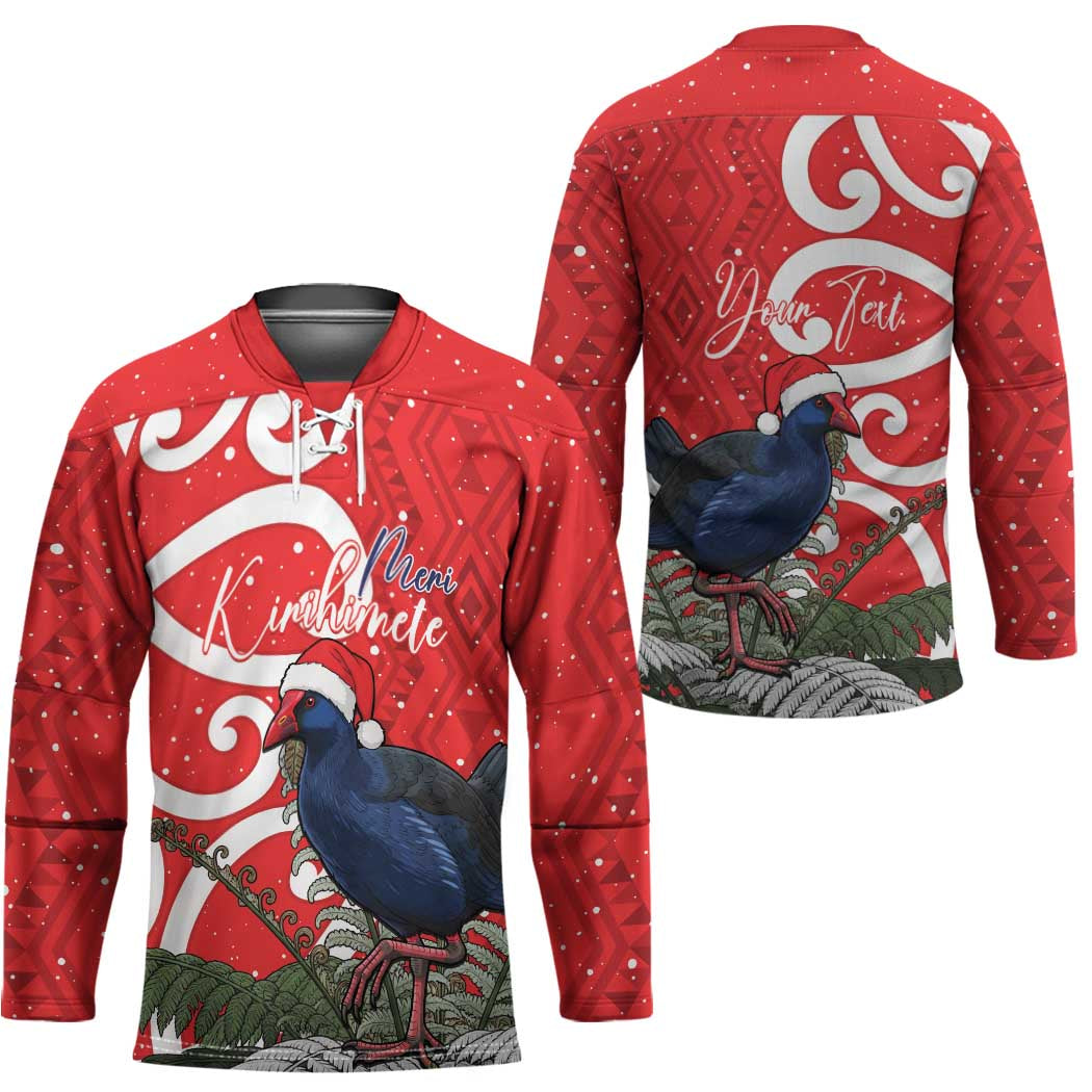 Personalized New Zealand Pukeko Christmas Hockey Jersey Meri Kirihimete Taniko Ponga Koru Red - Polynesian Pride