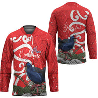 Personalized New Zealand Pukeko Christmas Hockey Jersey Meri Kirihimete Taniko Ponga Koru Red - Polynesian Pride