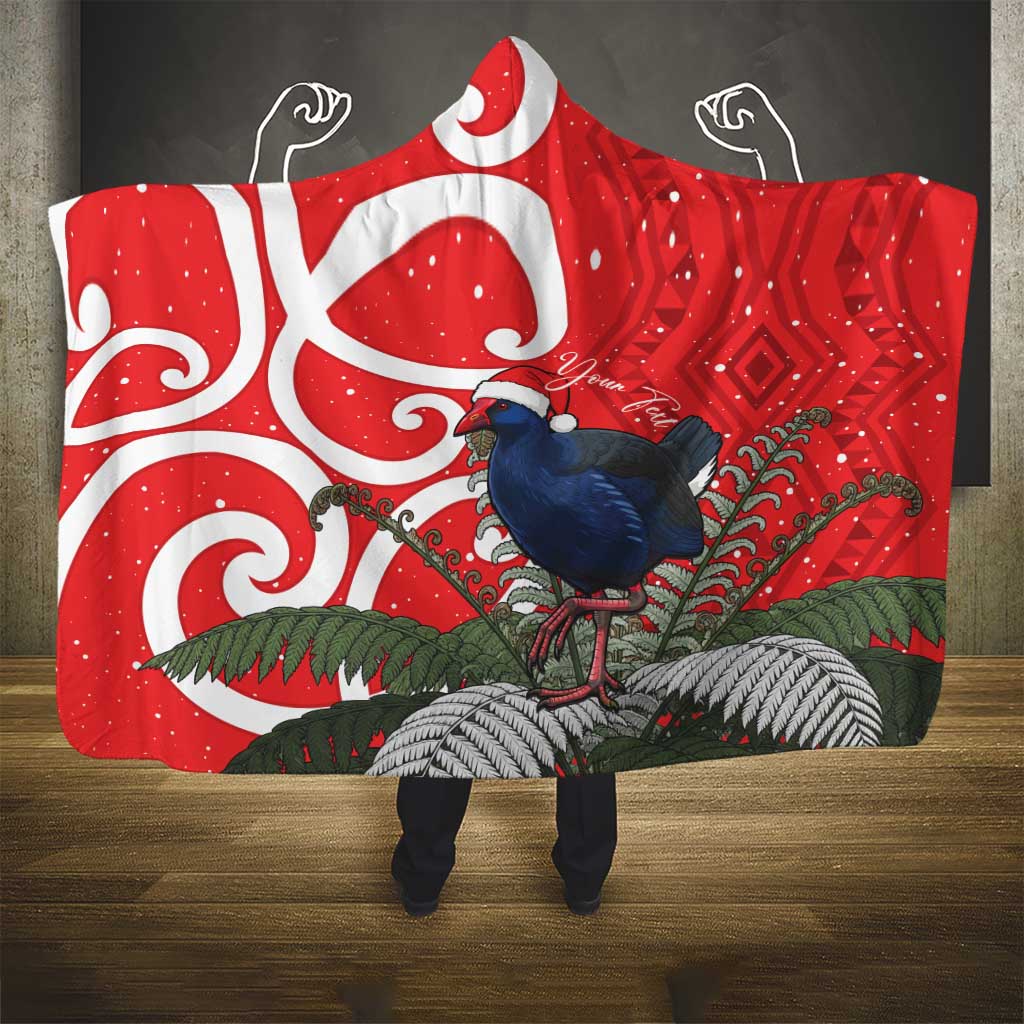 Personalized New Zealand Pukeko Christmas Hooded Blanket Meri Kirihimete Taniko Ponga Koru Red - Polynesian Pride