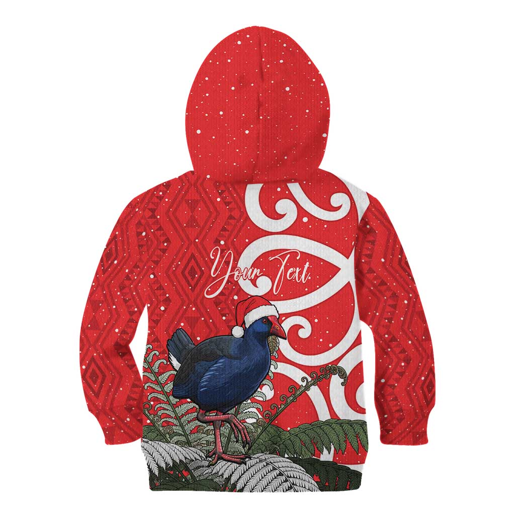 Personalized New Zealand Pukeko Christmas Kid Hoodie Meri Kirihimete Taniko Ponga Koru Red - Polynesian Pride