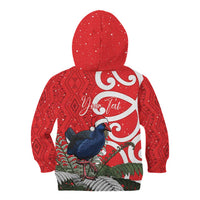 Personalized New Zealand Pukeko Christmas Kid Hoodie Meri Kirihimete Taniko Ponga Koru Red - Polynesian Pride
