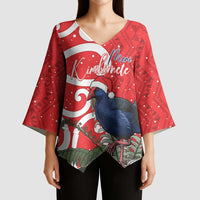 Personalized New Zealand Pukeko Christmas Kimono Sleeve Blouse Meri Kirihimete Taniko Ponga Koru Red - Polynesian Pride