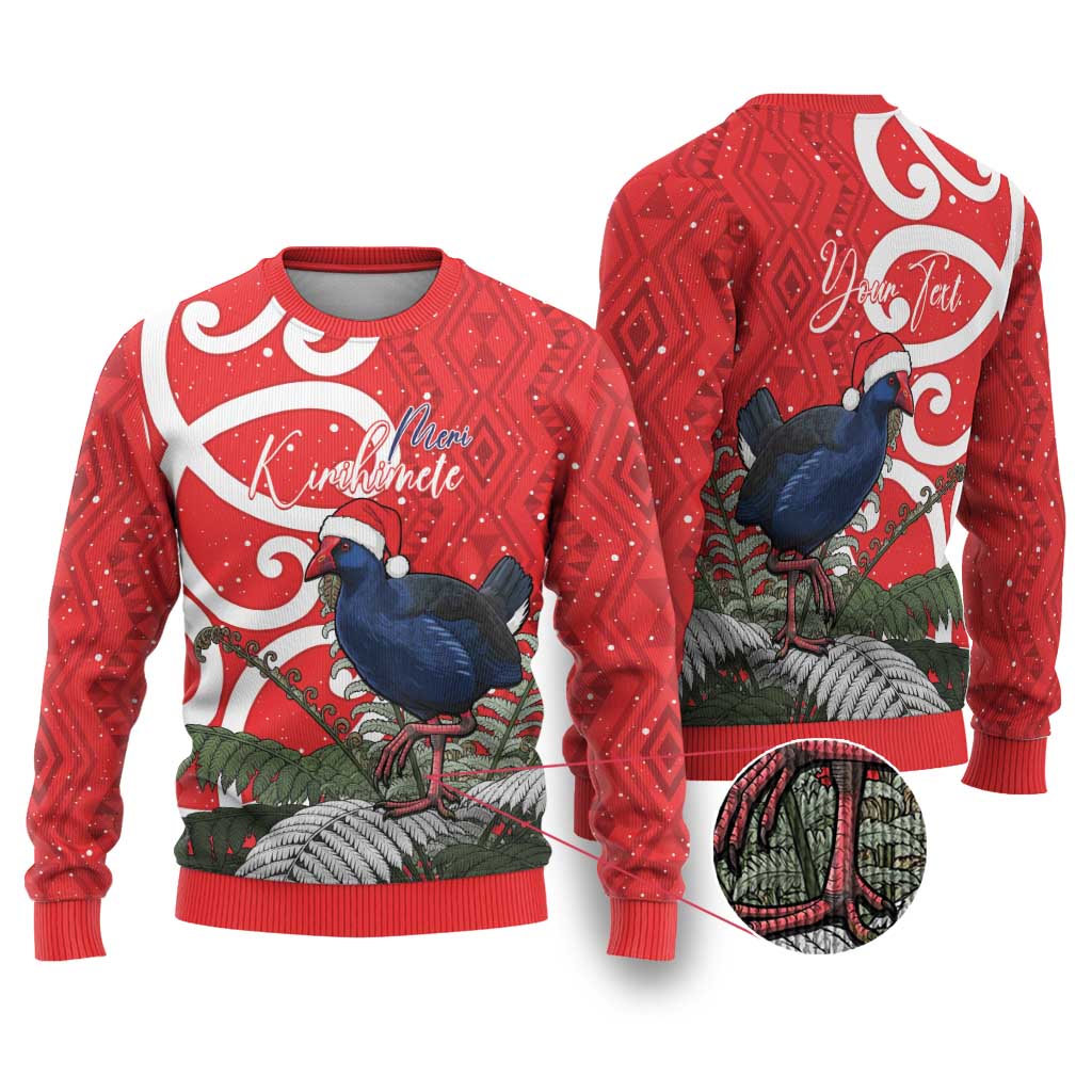 Personalized New Zealand Pukeko Christmas Ugly Christmas Sweater Meri Kirihimete Taniko Ponga Koru Red - Polynesian Pride