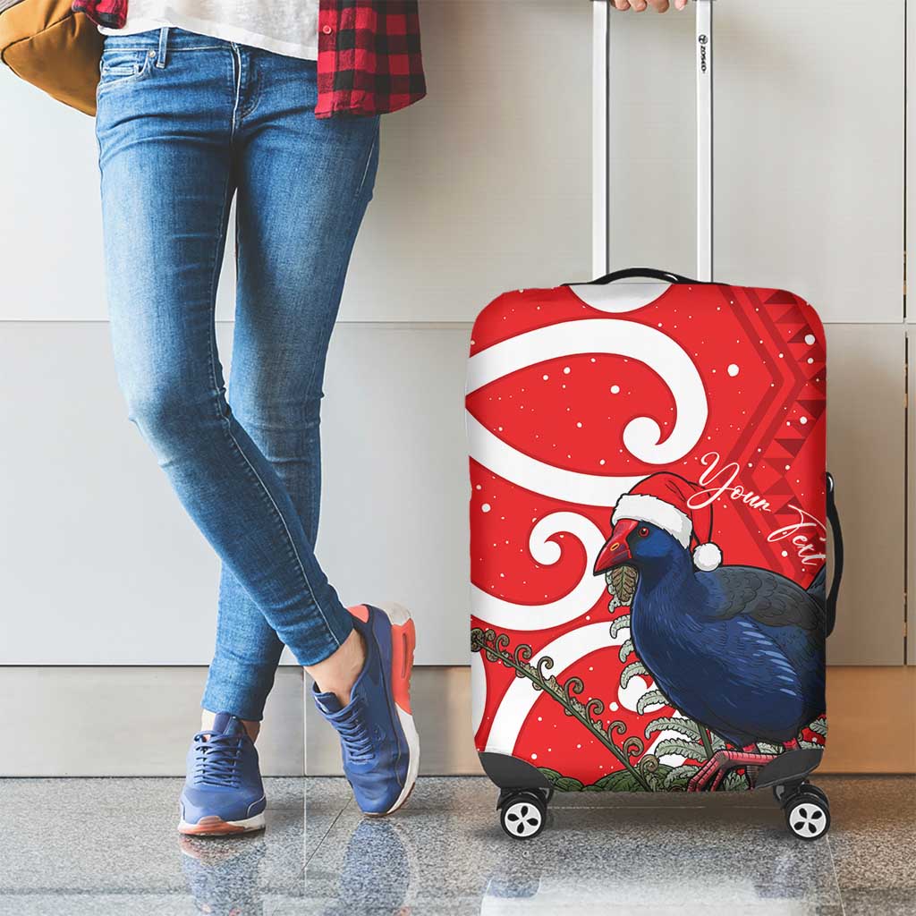 Personalized New Zealand Pukeko Christmas Luggage Cover Meri Kirihimete Taniko Ponga Koru Red - Polynesian Pride