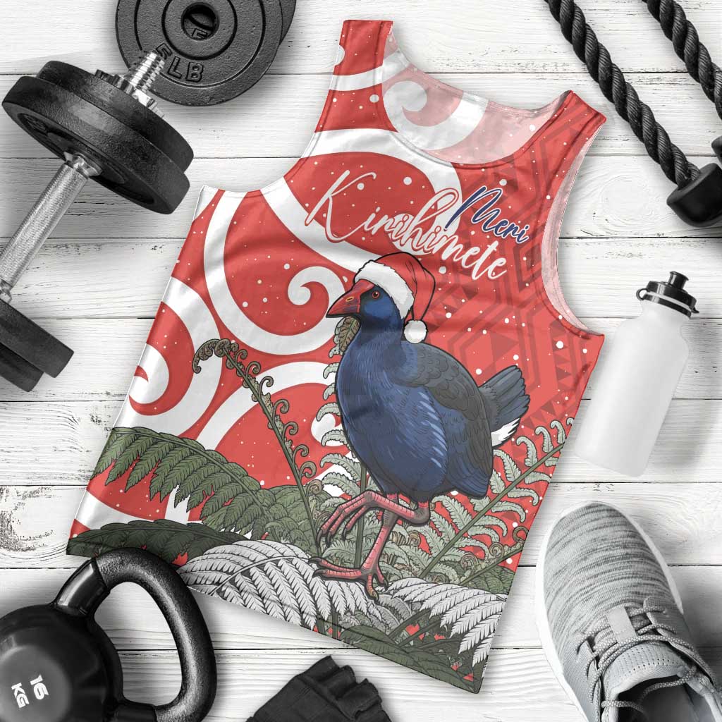 Personalized New Zealand Pukeko Christmas Men Tank Top Meri Kirihimete Taniko Ponga Koru Red - Polynesian Pride