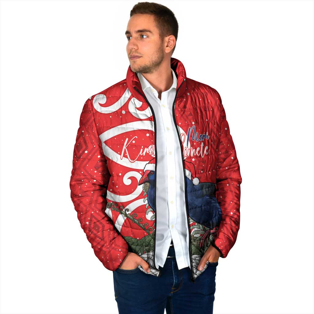 Personalized New Zealand Pukeko Christmas Padded Jacket Meri Kirihimete Taniko Ponga Koru Red - Polynesian Pride