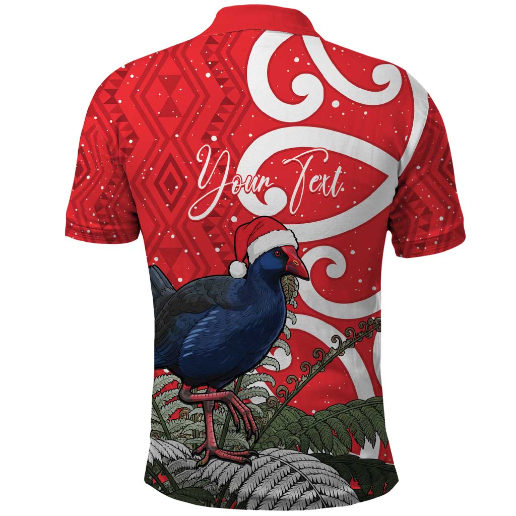 Personalized New Zealand Pukeko Christmas Polo Shirt Meri Kirihimete Taniko Ponga Koru Red - Polynesian Pride