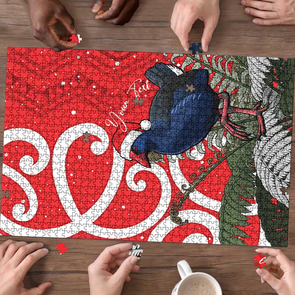 Personalized New Zealand Pukeko Christmas Puzzle Meri Kirihimete Taniko Ponga Koru Red - Polynesian Pride
