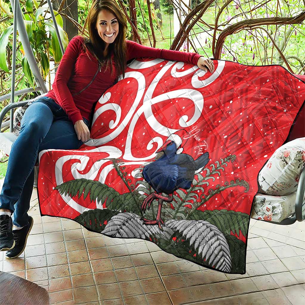 Personalized New Zealand Pukeko Christmas Quilt Meri Kirihimete Taniko Ponga Koru Red - Polynesian Pride