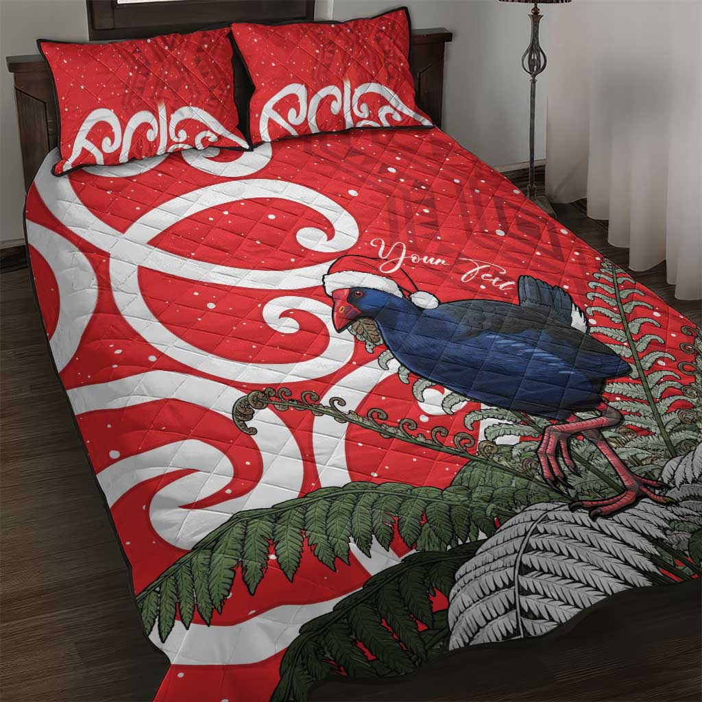 Personalized New Zealand Pukeko Christmas Quilt Bed Set Meri Kirihimete Taniko Ponga Koru Red - Polynesian Pride