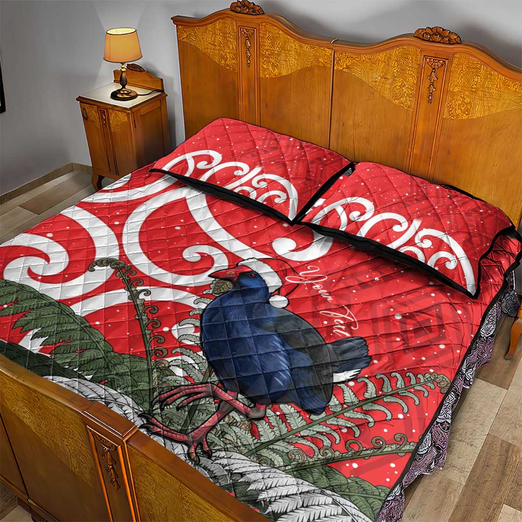 Personalized New Zealand Pukeko Christmas Quilt Bed Set Meri Kirihimete Taniko Ponga Koru Red - Polynesian Pride