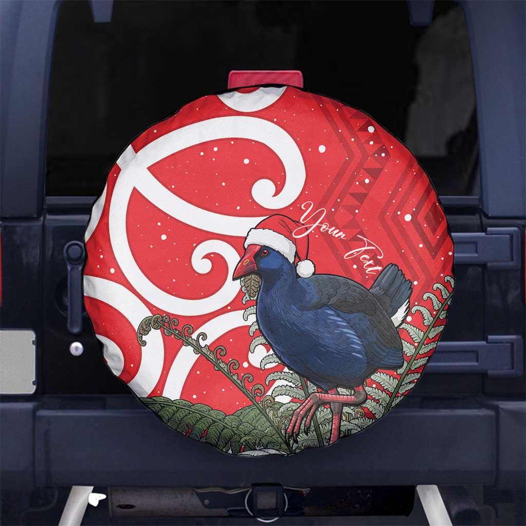 Personalized New Zealand Pukeko Christmas Spare Tire Cover Meri Kirihimete Taniko Ponga Koru Red - Polynesian Pride