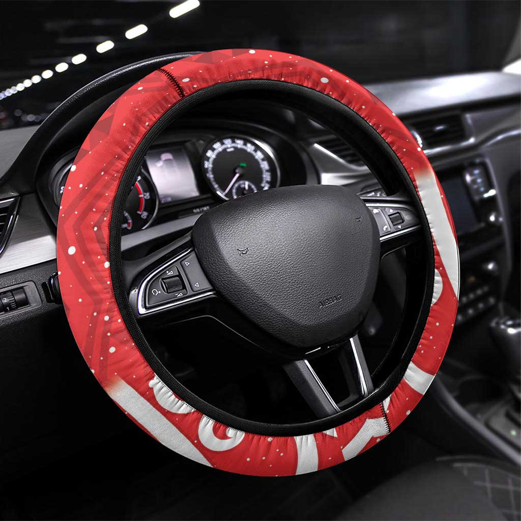New Zealand Pukeko Christmas Steering Wheel Cover Meri Kirihimete Taniko Ponga Koru Red - Polynesian Pride