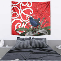 Personalized New Zealand Pukeko Christmas Tapestry Meri Kirihimete Taniko Ponga Koru Red - Polynesian Pride