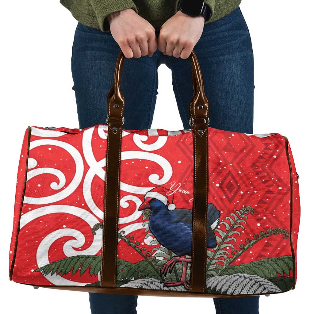Personalized New Zealand Pukeko Christmas Travel Bag Meri Kirihimete Taniko Ponga Koru Red - Polynesian Pride