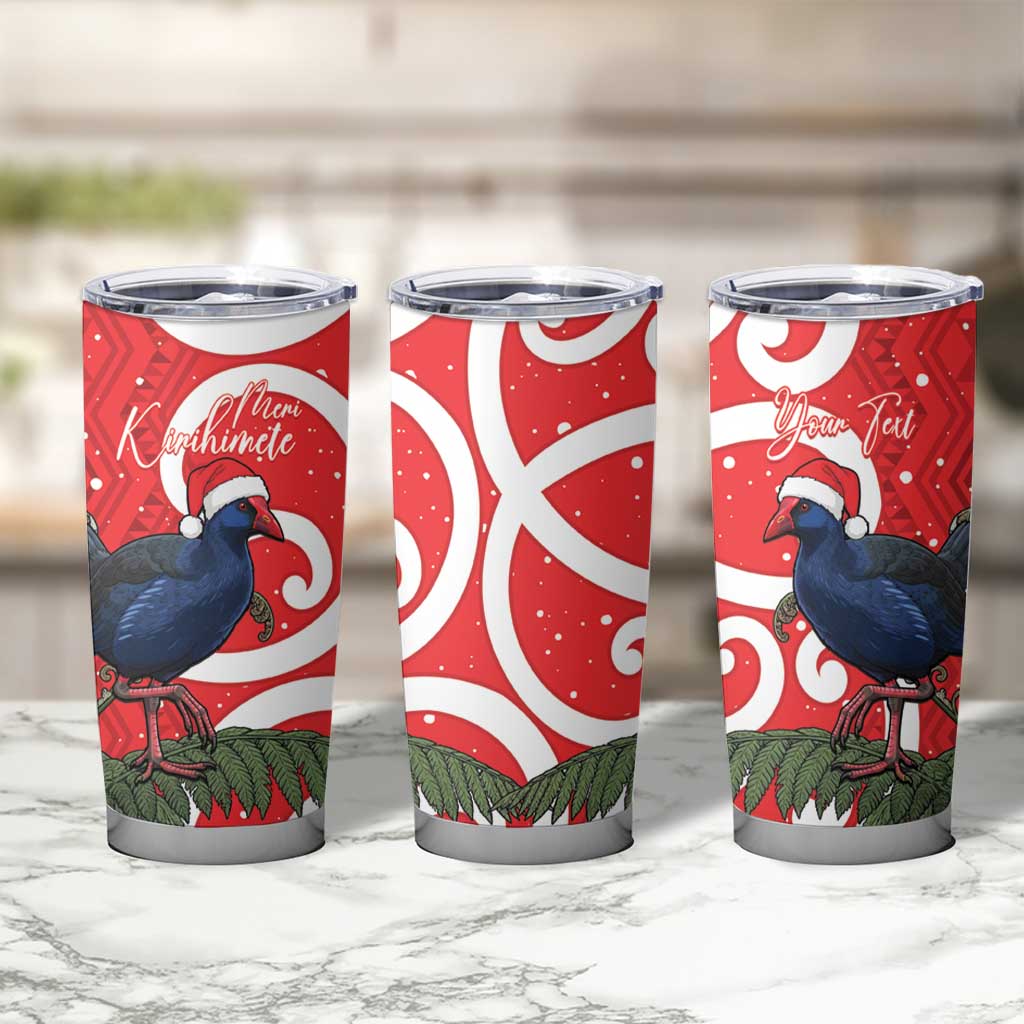 Personalized New Zealand Pukeko Christmas Tumbler Cup Meri Kirihimete Taniko Ponga Koru Red - Polynesian Pride