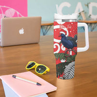 Personalized New Zealand Pukeko Christmas Tumbler With Handle Meri Kirihimete Taniko Ponga Koru Red - Polynesian Pride