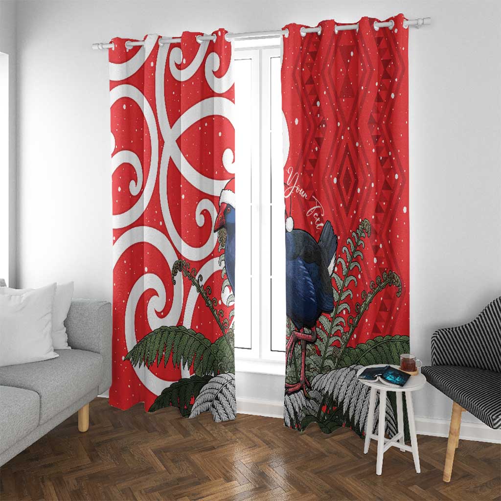 Personalized New Zealand Pukeko Christmas Window Curtain Meri Kirihimete Taniko Ponga Koru Red - Polynesian Pride