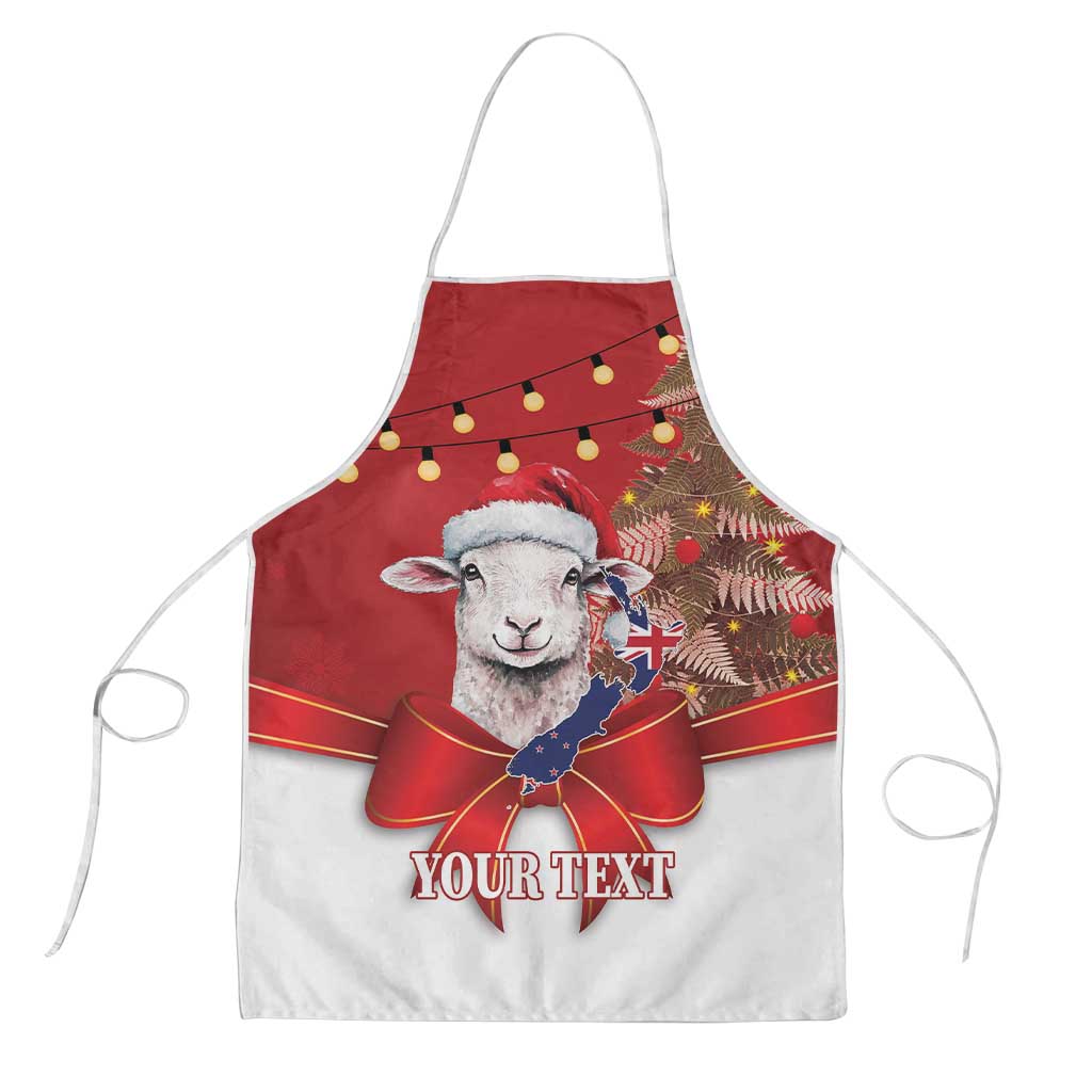 Personalized New Zealand Sheep Christmas Apron Hipi Meri Kirihimete Silver Fern Xmas Tree - Polynesian Pride