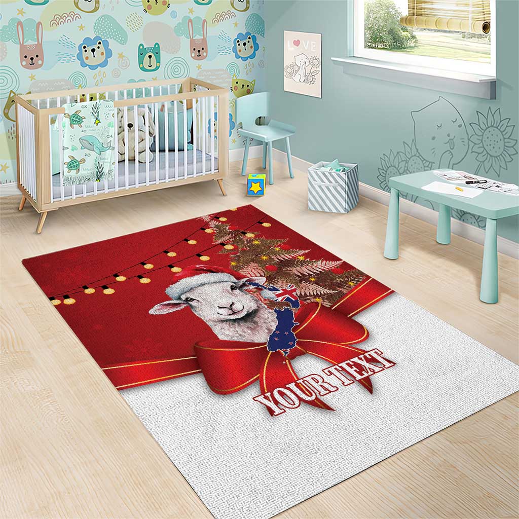 Personalized New Zealand Sheep Christmas Area Rug Hipi Meri Kirihimete Silver Fern Xmas Tree - Polynesian Pride