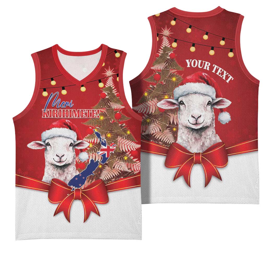 Personalized New Zealand Sheep Christmas Basketball Jersey Hipi Meri Kirihimete Silver Fern Xmas Tree - Polynesian Pride