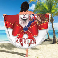 Personalized New Zealand Sheep Christmas Beach Blanket Hipi Meri Kirihimete Silver Fern Xmas Tree - Polynesian Pride