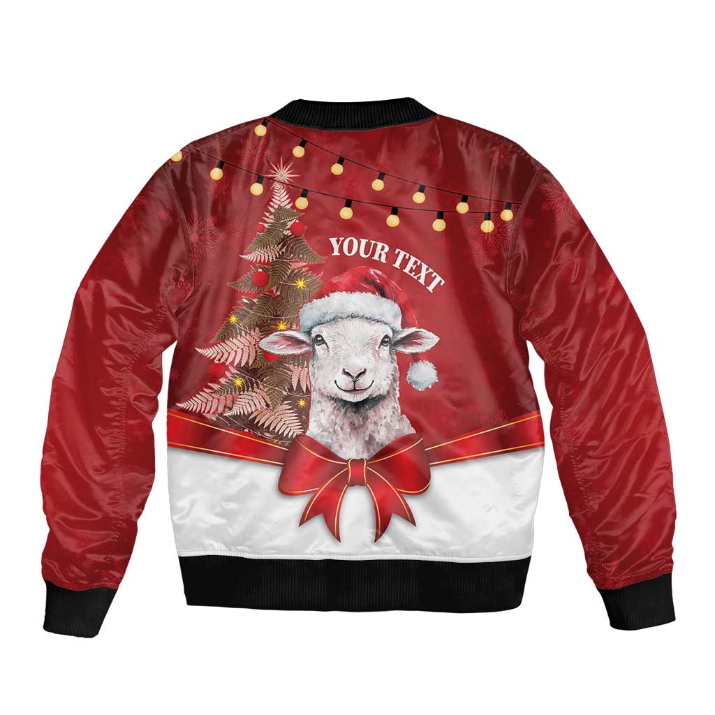 Personalized New Zealand Sheep Christmas Bomber Jacket Hipi Meri Kirihimete Silver Fern Xmas Tree - Polynesian Pride