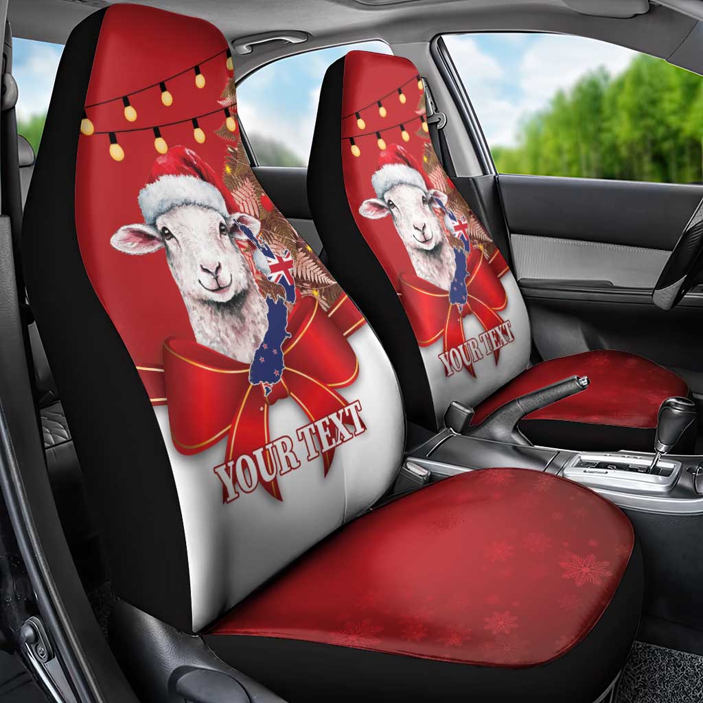 Personalized New Zealand Sheep Christmas Car Seat Cover Hipi Meri Kirihimete Silver Fern Xmas Tree - Polynesian Pride