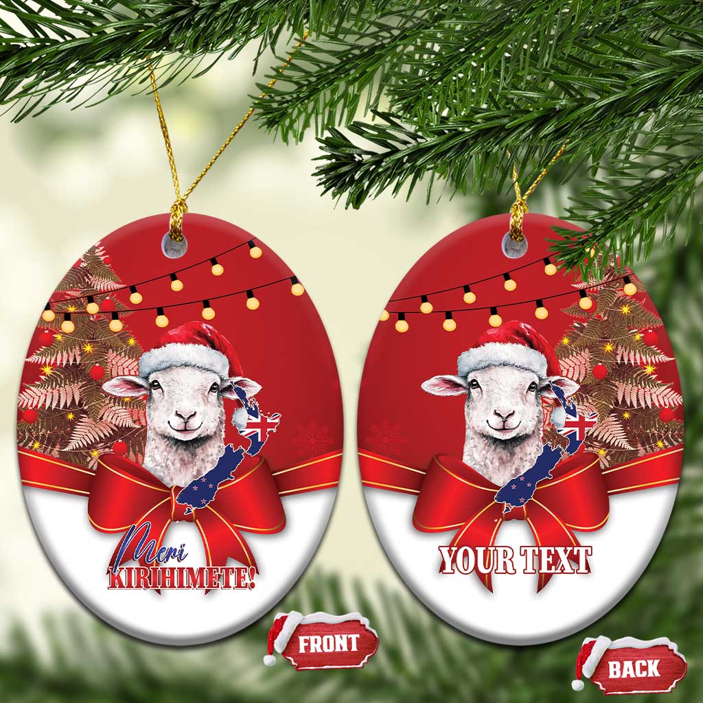 Personalized New Zealand Sheep Christmas Ceramic Ornament Hipi Meri Kirihimete Silver Fern Xmas Tree - Polynesian Pride