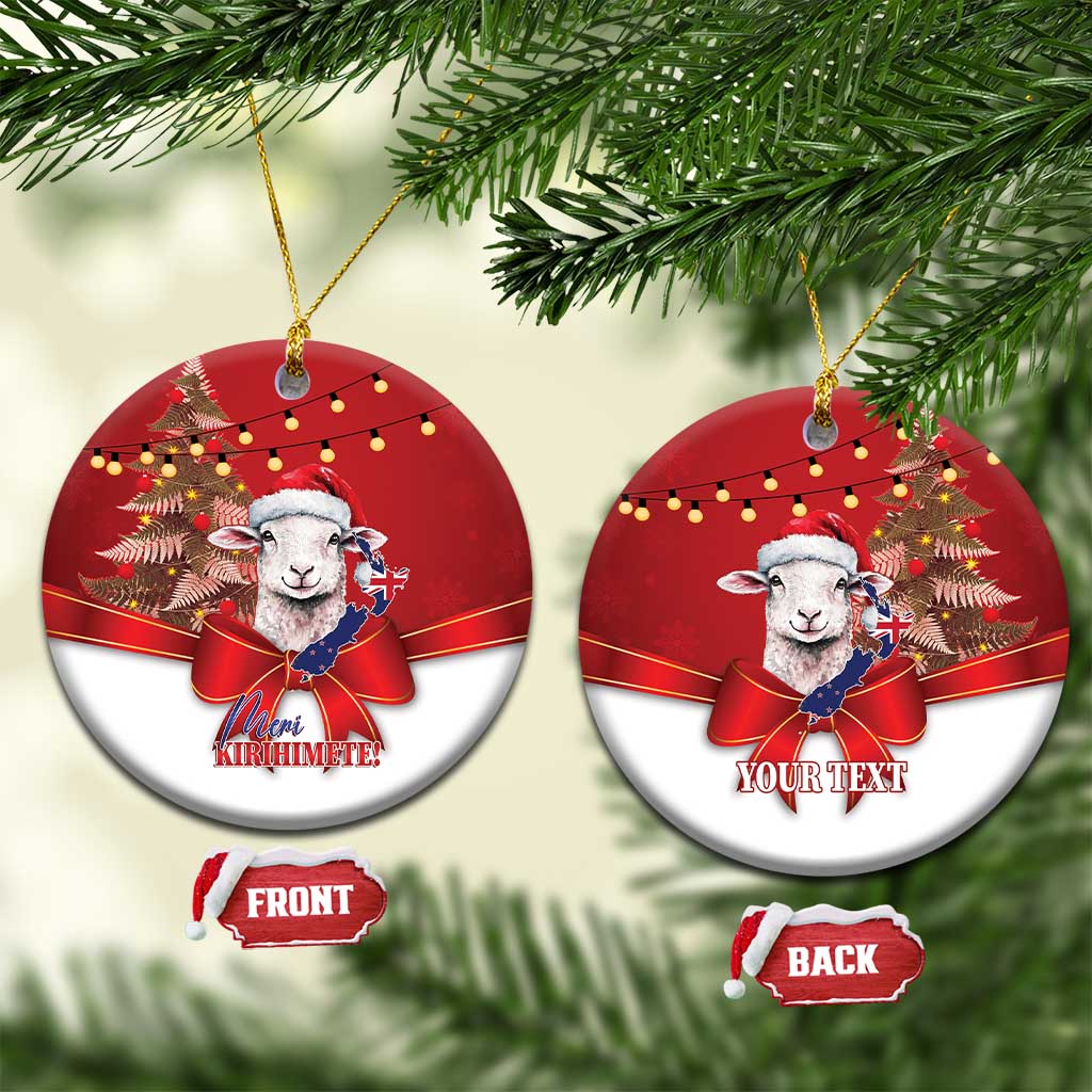 Personalized New Zealand Sheep Christmas Ceramic Ornament Hipi Meri Kirihimete Silver Fern Xmas Tree - Polynesian Pride