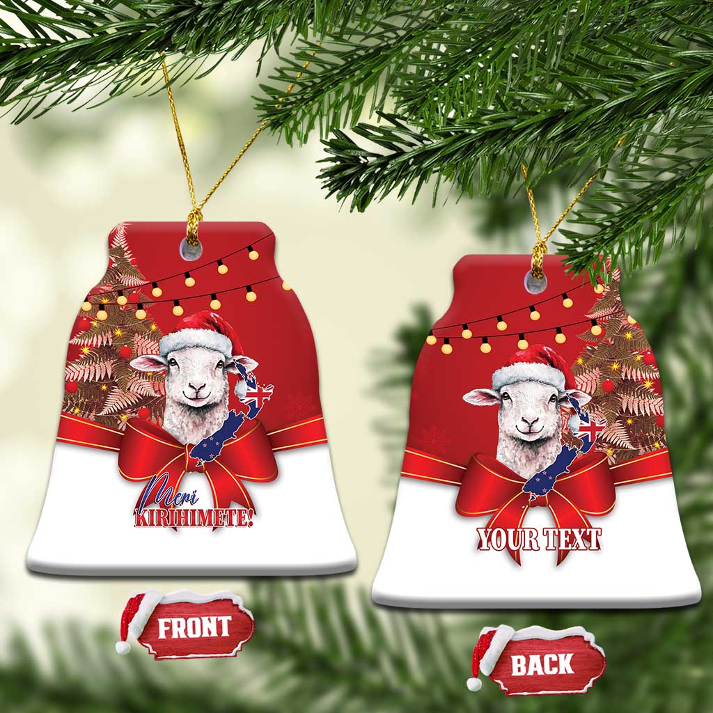 Personalized New Zealand Sheep Christmas Ceramic Ornament Hipi Meri Kirihimete Silver Fern Xmas Tree - Polynesian Pride