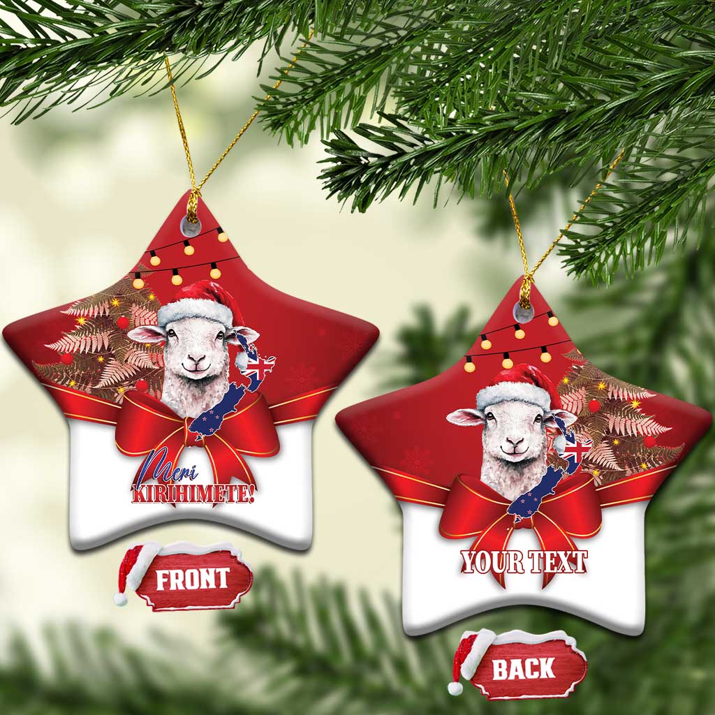 Personalized New Zealand Sheep Christmas Ceramic Ornament Hipi Meri Kirihimete Silver Fern Xmas Tree - Polynesian Pride