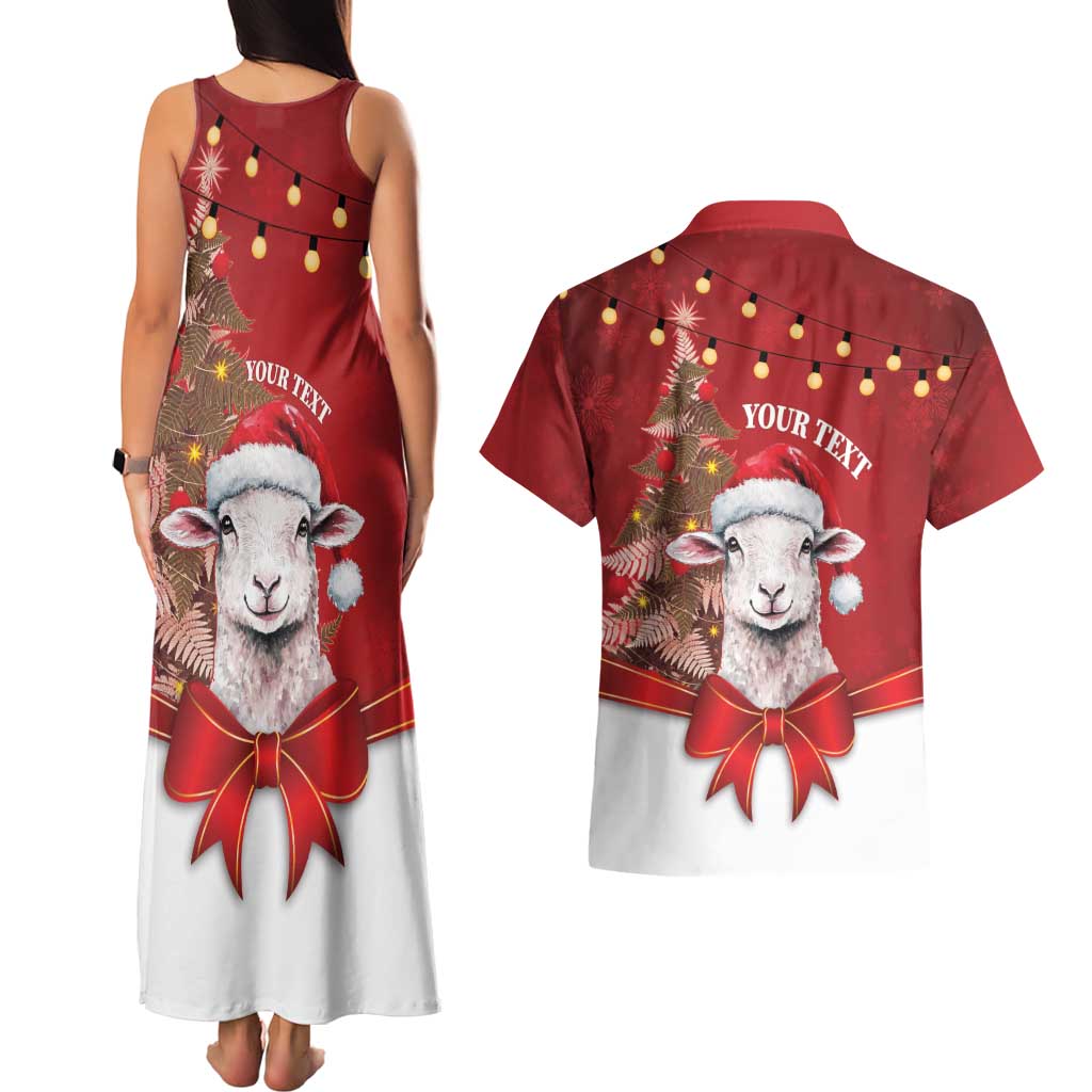 Personalized New Zealand Sheep Christmas Couples Matching Tank Maxi Dress and Hawaiian Shirt Hipi Meri Kirihimete Silver Fern Xmas Tree - Polynesian Pride