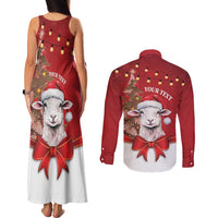 Personalized New Zealand Sheep Christmas Couples Matching Tank Maxi Dress and Long Sleeve Button Shirt Hipi Meri Kirihimete Silver Fern Xmas Tree - Polynesian Pride