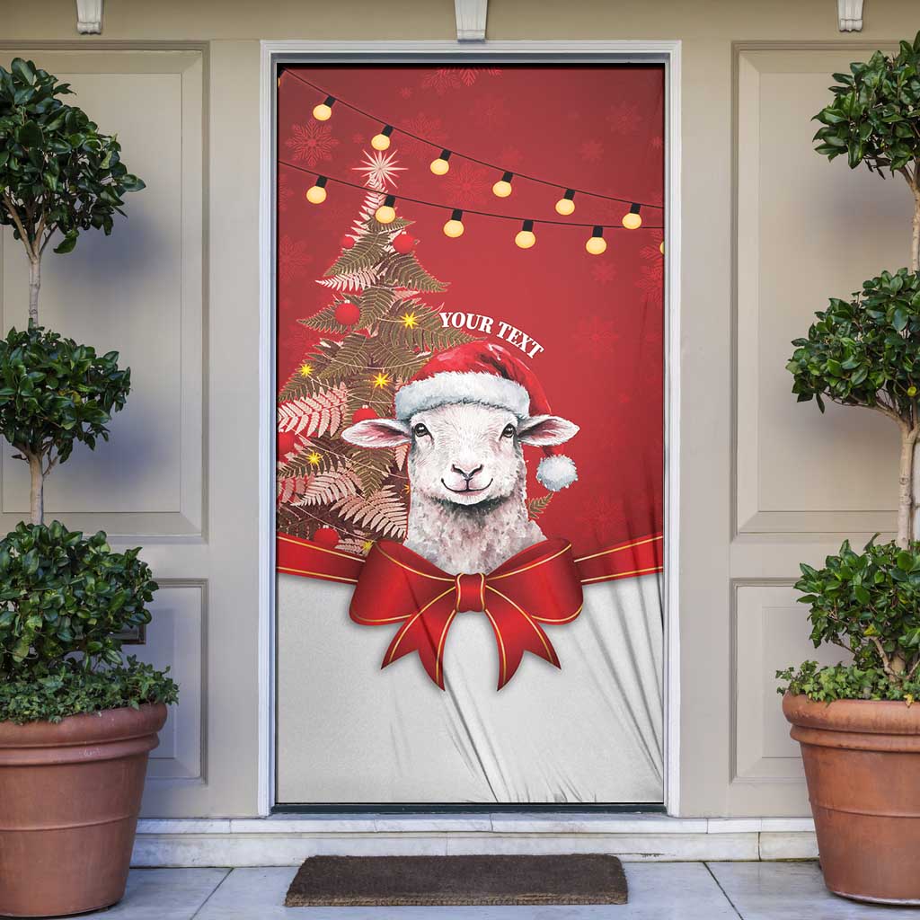 Personalized New Zealand Sheep Christmas Door Cover Hipi Meri Kirihimete Silver Fern Xmas Tree - Polynesian Pride