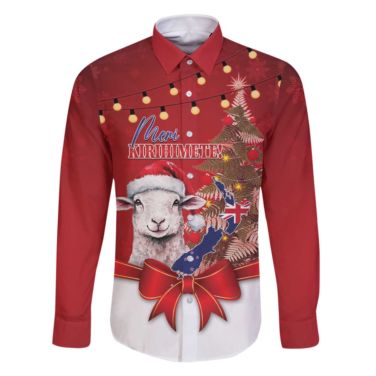 Personalized New Zealand Sheep Christmas Family Matching Off The Shoulder Long Sleeve Dress and Hawaiian Shirt Hipi Meri Kirihimete Silver Fern Xmas Tree - Polynesian Pride